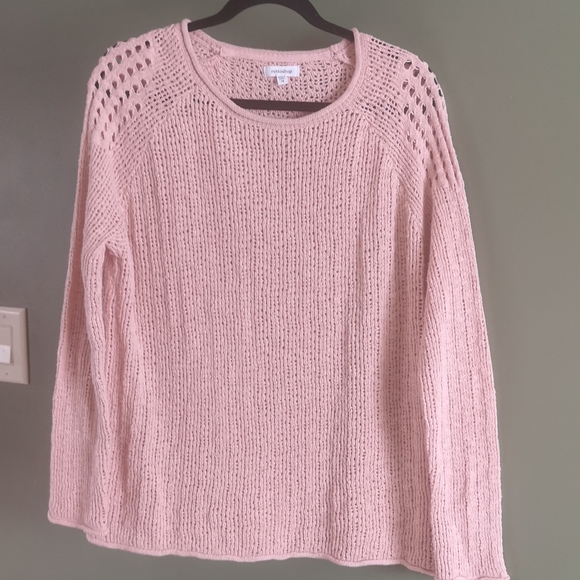 Mittoshop Pink Loose Knit Cotton Rolled Hem Long Sleeve Sweater Sz M Boutique - Picture 6 of 15